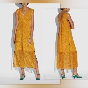 ✨Coach Sleeveless Silk Dot Print V Neck Dress in Yellow & Multi Dots, 8 NWT✨